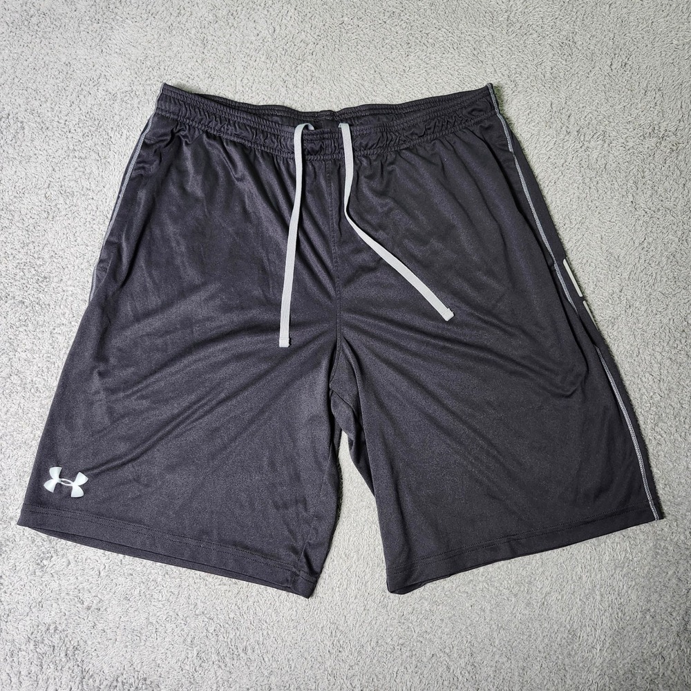 Under Armour Mens XL HeatGear Athletic Shorts Black Loose Fit Logo Drawstring